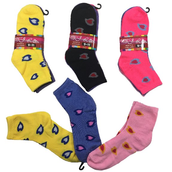 3pr Ladies/Teen Quarter SOCKS 9-11 [Two-Tone Hearts]