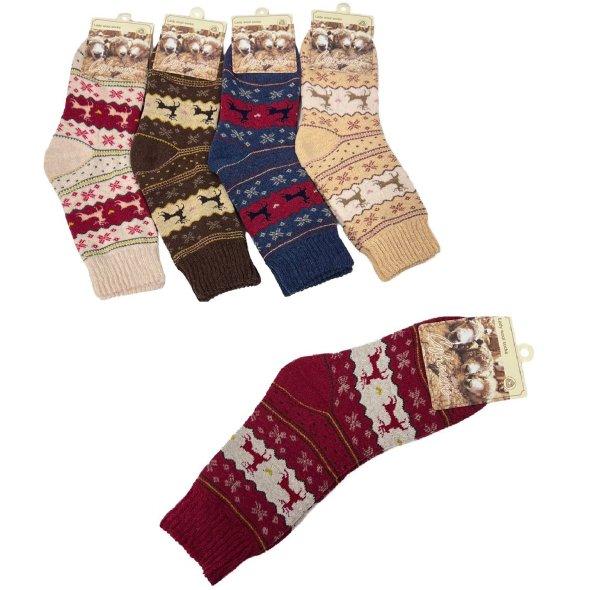 1pr Ladies Lamb's Wool SOCKS [Reindeer/Snowflakes] 9-11