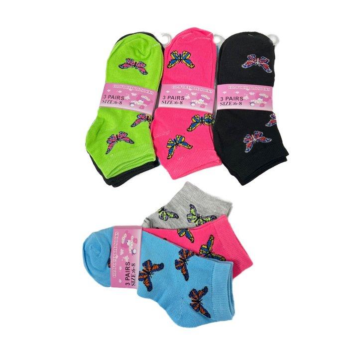 3pr Girl's Printed Anklet SOCKS 6-8 [Butterflies]