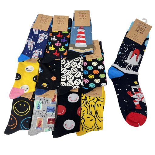 1pr Fun Print Crew Socks 10-13 [ASSORTED] *Unisex