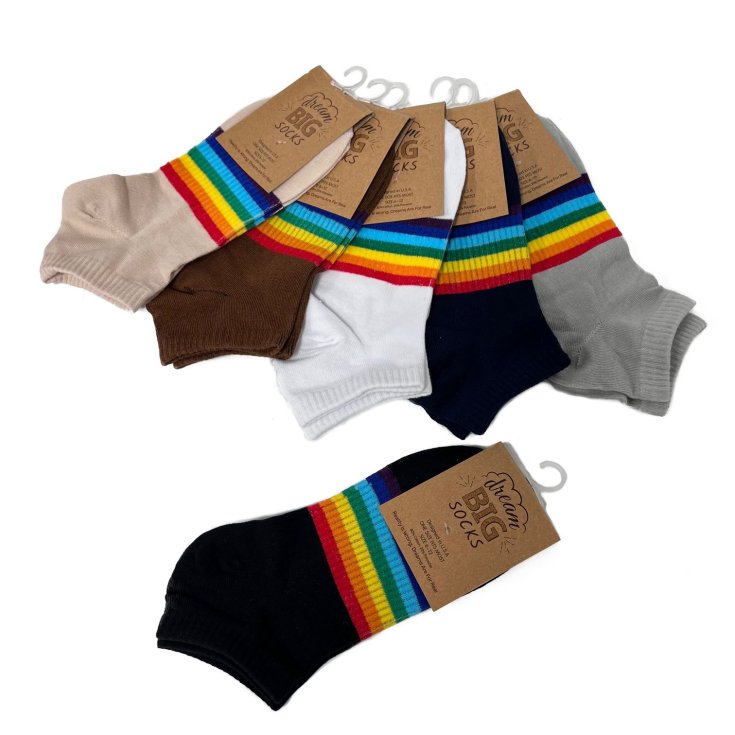 1pr 100% Cotton Ankle SOCKS [Rainbow] 6-12