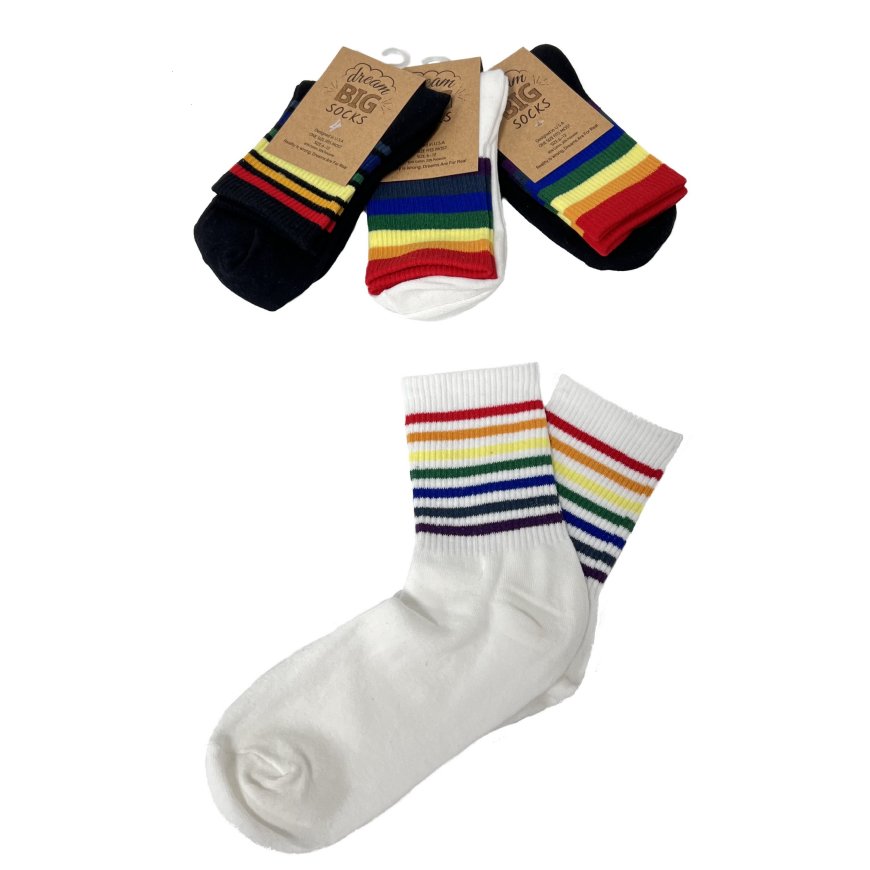 1pr 100% Cotton Quarter SOCKS [Rainbow] 6-12