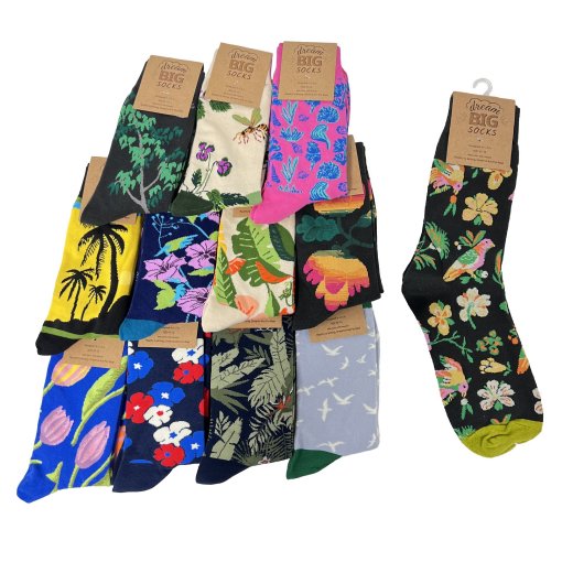 1pr Fun Print Crew SOCKS 10-13 [Flower/Plant] *Unisex