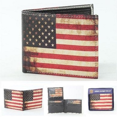 Vegan Leather WALLET [Bifold] Rugged American Flag