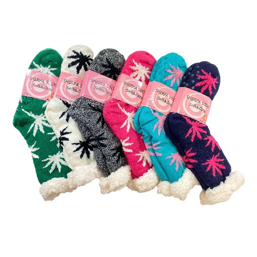 Plush-Lined Non Slip Sherpa SOCKS [Marijuana] 9-11