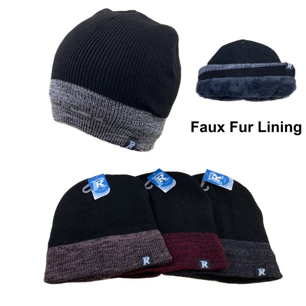 Plush-Lined Knit BEANIE [Solid Top/Variegated Edge]
