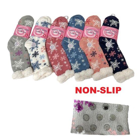 Plush-Lined Non Slip Sherpa SOCKS [Snowflakes/Hearts] 9-11