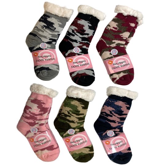 Plush-Lined Non Slip Sherpa Socks [Camo Sparkle] 9-11