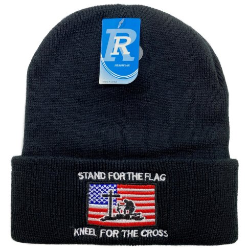 Embroidered Knitted Cuff HAT [Stand For Flag-Kneel for Cross]