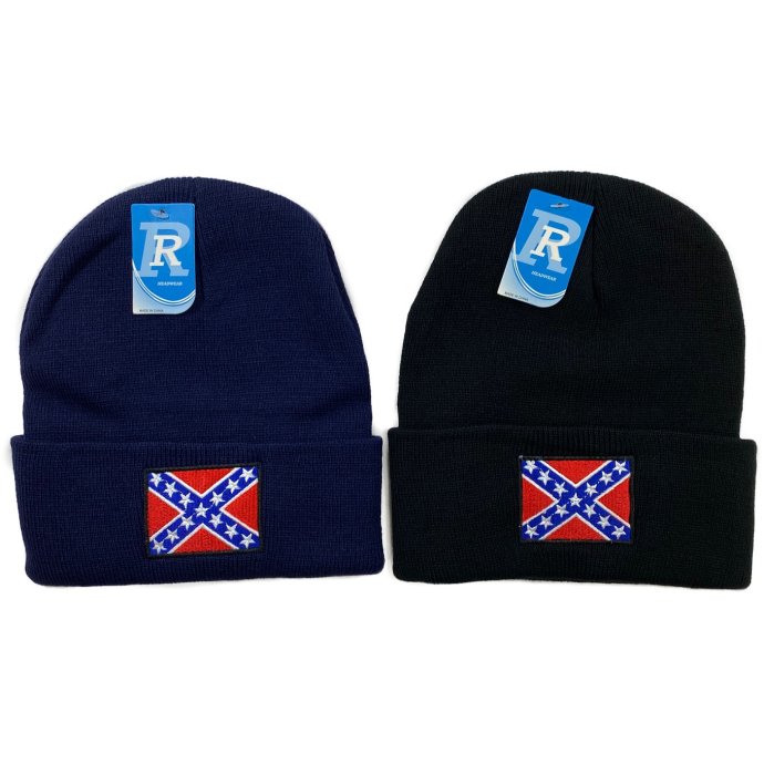 Embroidered Knitted Cuff Hat [REBEL Flag]