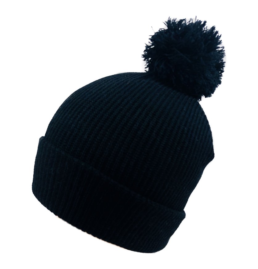 Solid Knitted PomPom Hat [BLACK]