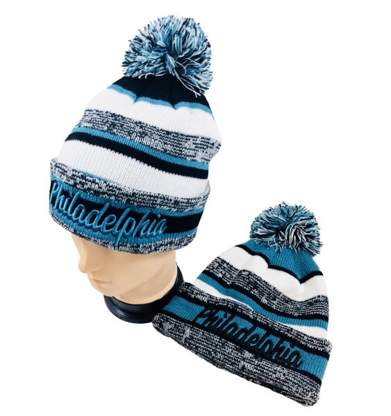 Knitted HAT with PomPom [Embroidered PHILADELPHIA] Stripes