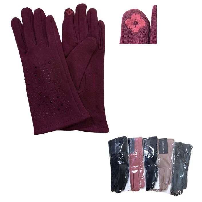 LADIES Plush-Lined Touch Screen Gloves [Rhinestones]