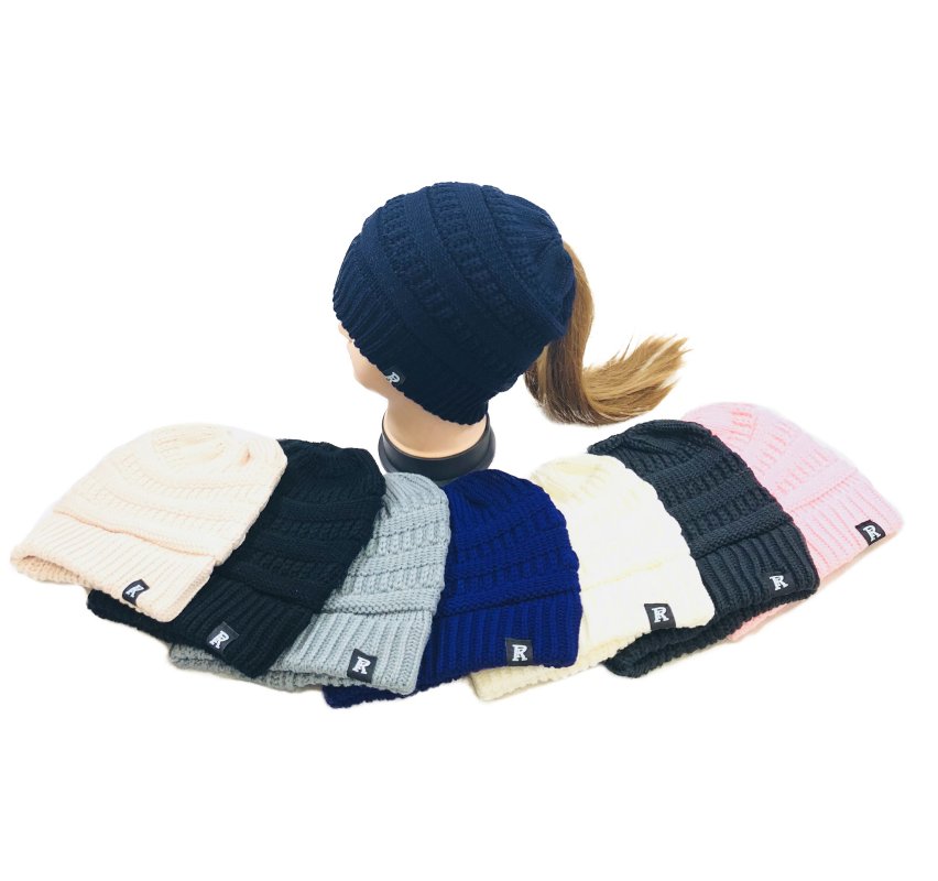 Knitted Pony Tail BEANIE [Solid Colors]
