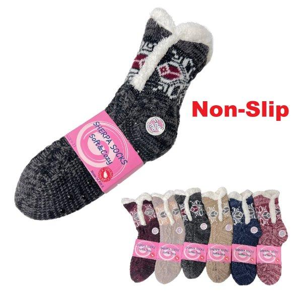 Plush-Lined Non Slip Sherpa SOCKS [Variegated Snowflake] 9-11