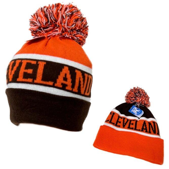 Knitted HAT with PomPom [CLEVELAND B/O] Wide Stripes
