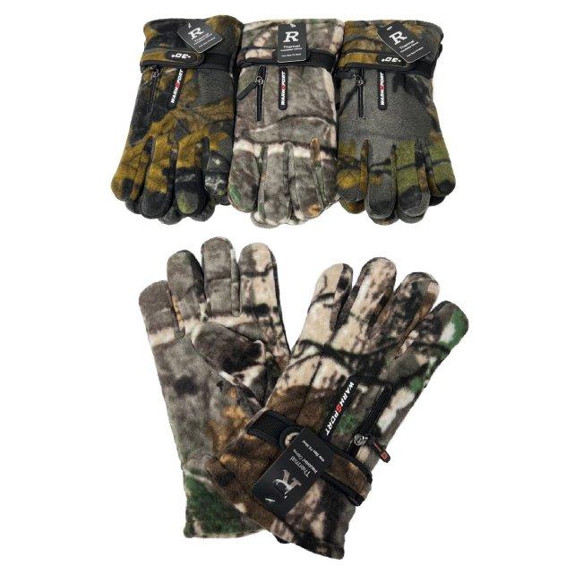 Men's Extra Warm Fleece GLOVES with Zipper Pocket [Camo]