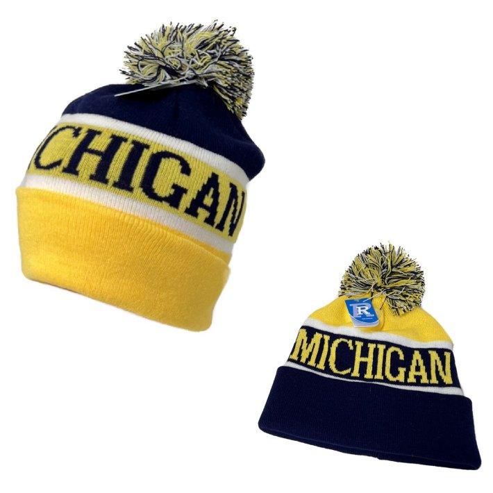 Knitted HAT with PomPom [MICHIGAN] Wide Stripes