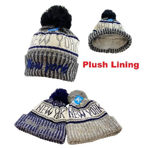 Plush-Lined Knit HAT with PomPom [Script NEW YORK]