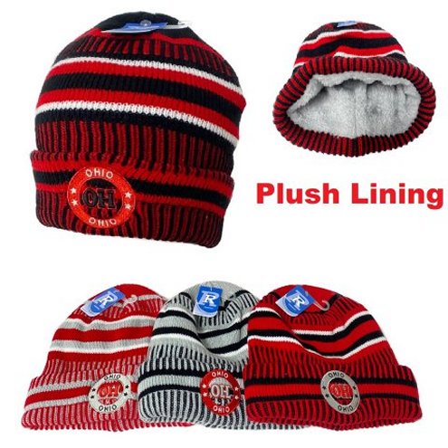 Knitted Plush-Lined Varsity Cuffed HAT [Seal] OHIO