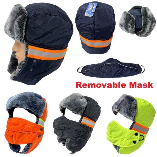 Aviator HAT with Fur Trim and Detachable Mask [3-in-1] REFLECTIVE