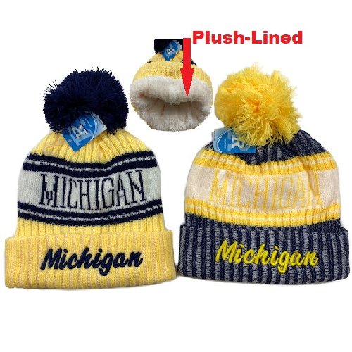 Plush-Lined Knit HAT with PomPom [Script MICHIGAN]