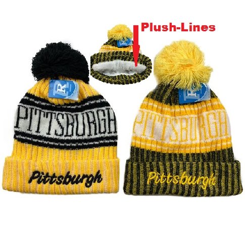 Plush-Lined Knit HAT with PomPom [Script PITTSBURGH]