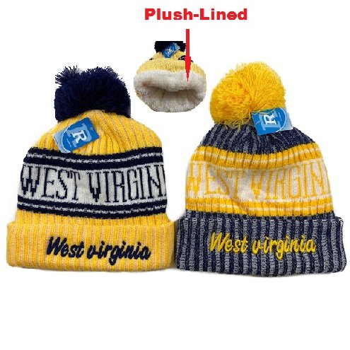 Plush-Lined Knit HAT with PomPom [Script WEST VIRGINIA]