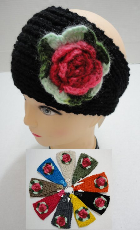 Hand Knitted Ear Band w/ MultiColor FLOWER