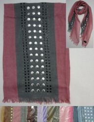 Two-Tone Fashion Scarf with Fringe--Round & Square Studs