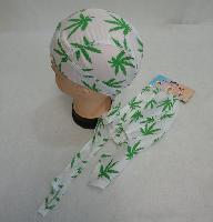 Skull Cap-White with Green Marijuana Leaves