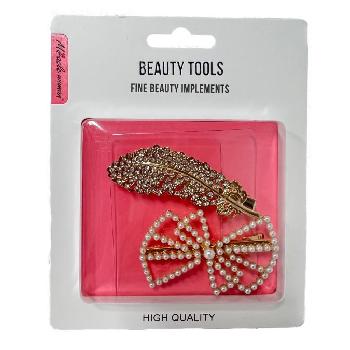 2pc 2.5" Pearl/Rhinestone Hair Clip