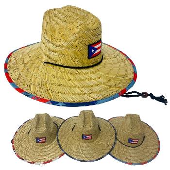 Lifeguard Straw Sun Hat [Puerto Rico Flag Patch]