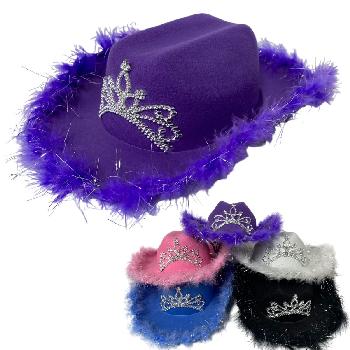 Child's Felt Cowboy Hat with Princess Tiara and Feather Edge-Asst