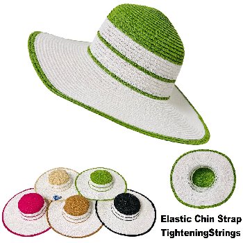Ladies Sun Hat [White with Bold Color Stripe]