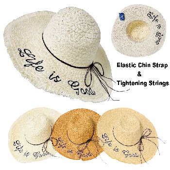 Ladies Sun Hat with Fringe Edge "Life is Good" 