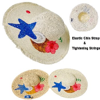 Ladies Sun Hat [Painted Beach Design] Fringe Edge