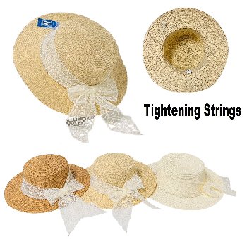 Ladies Fashion Summer Hat [Ivory Lace Bow & Pearls] 
