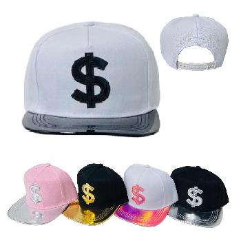 Snap Back Flat Bill Hat [Dollar Sign/Metallic Bill]