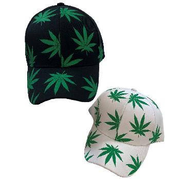 Screen Print Marijuana Ball Cap [Black/White Mix]