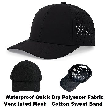 Quick Dry Baseball Cap with Laser Cut Mesh [Black Only]