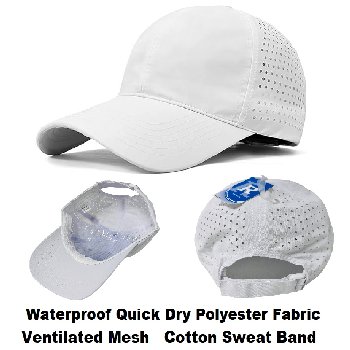 Quick Dry Baseball Cap with Laser Cut Mesh [White Only]