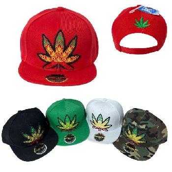 Snap Back Flat Bill Hat [Decorated Large Leaf]