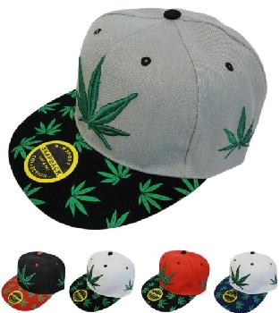 Snap-Back Flat Bill Cap [Marijuana] - Assorted Colors.