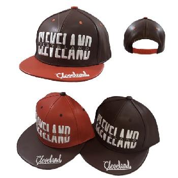 Snap Back Flat Bill CLEVELAND Hat [PU Leather]