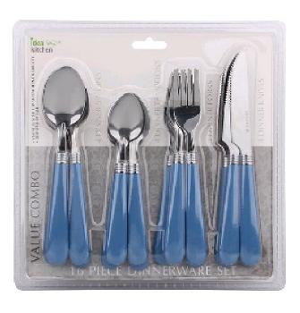 16pk Metal Dinnerware Set--Blue