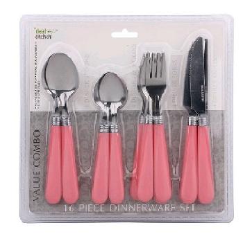 16pk Metal Dinnerware Set--Pink