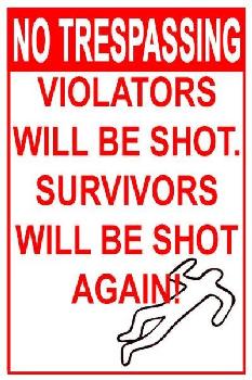 16 "x12" Metal Sign- No Trespassing: Violators Will Be Shot