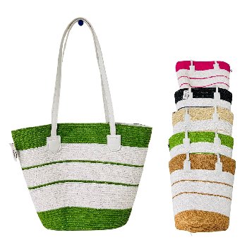 Ladies Woven Tote [White with Bold Color Stripe]
