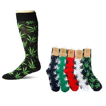 1pr Crew Socks [Colorful Marijuana] Unisex